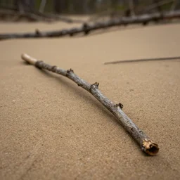 very realistic close - up of a dried branch in a forest of sand, canon 5 d, 2 5 mm