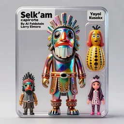 a dream portrait of a Selk'nam plastic toy with a Capirote, by Al Feldstein , Larry Elmore , Yayoi Kusama , Lisa Frank, Action figure, Award winning photo, iridiscense, Houdini algorithmic generative render, Accurate and detailed, sharp focus, octane render 8k , zoom out,