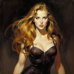 A painting of Sarah Michelle Gellar as Buffy Summers by Frank Frazetta, beautiful, highly detailed, trending on Artstation