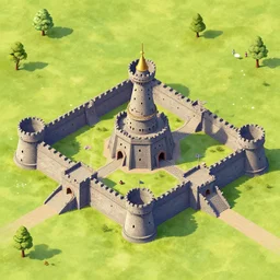 aerial isometric view of a mongol castle