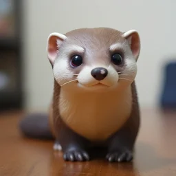 a collectible figurine of marten animal, head and shoulders, figma, beautiful, detailed, very expensive, expressive, realistic, good lighting, amazing quality, anime style, on the table, photo,