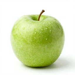 A Green apple, center of image, white background, studio lighting, Canon 5D, 30mm
