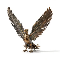 bronze phoenix feather, commercial catalog photo, isolated on a pure white background, centered, entire object in frame, sharp focus, soft studio lighting