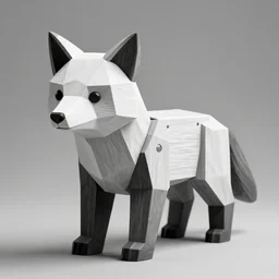 rare classified photo, black & white, studio lighting, low poly fox bear, cyborg, hybrid, paper and wood