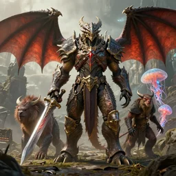 by par olofsson and wayne barlowe, visually stunning, cinematic, ultra realistic, hyper realism, 1 2 k, epic, octane render, unreal engine, vfx, maya, azsharan saber : command of neptulon, dragon fodder : unexpected windfall, briarbridge tracker : gnoll hunter, polymorph : jellyfish