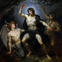 attractive male deity casts dark spell, summons handsome lucifer morningstar. highly detailed painting by gaston bussiere, craig mullins, j. c. leyendecker 8 k
