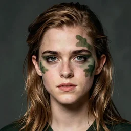 photo of jsoc operator emma watson, camouflage face paint