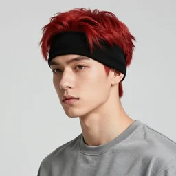 professional digital art of a fashionable young man with red hair and a black sweatband, high quality, highly detailed, HD, 8K