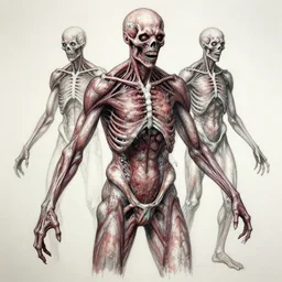 anatomical sketch of amalgamated humans body horror