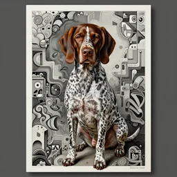 an award winning anamorphosis portrait painting of a german shorthaired pointer dog, inspired by lise deharme, albrecht durer, abstract, a level art, intricate, pop surrealism, digital poster, ornately detailed, photorealism, trending in artstation