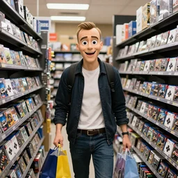 Baldi shopping for video games in London.