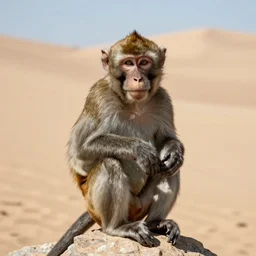 a monkey with a desert in the background