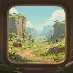 a pre historic landscape seen through a window, digital art, trending on artstation