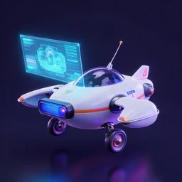 small flying police robot with a holographic projector and antigravity engine, 3D art, cinema 4D, cyberpunk, retro-future, 80s