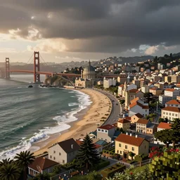 a beautiful city in france, majestic san francisco bay area beaches, minecraft
