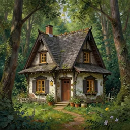 hyper realistic homely witch cottage rococo in the woods gorgeous lighting, highly detailed, lush forest painting by norman rockwell, james gurney zdzisław beksinski and norman rockwell and greg rutkowskiweta studio