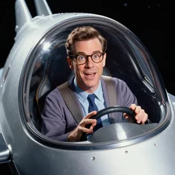 Photo Of Bill Nye The Science Guy In A Space Ship, Photorealistic