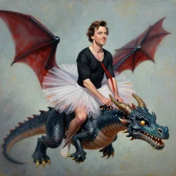 jim carrey in a tutu, riding a dragon realistic 4 k oil on canvas