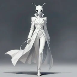 full body portrait of a character in futuristic sleek clothes, in a flowing white tailcoat, wearing a white insectoid mask with many lenses for eyes, many eyes, dramatic lighting, illustration by Greg rutkowski, yoji shinkawa, 4k, digital art, concept art, trending on artstation