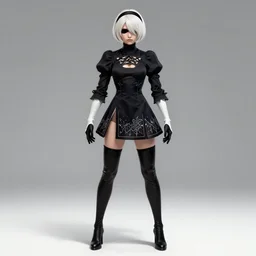 full body portrait of 2B nier automata as trump wearing skintight clothes, trending on artstation, artstationHD, artstationHQ