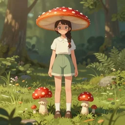 girl in an outfit that looks like fly agaric, full shot, concept art, natural lighting, illustration, full color, highly detailed, photorealistic, by greg rutkowski, artstation,