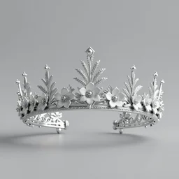 realistic, 3 d render, detailed, intricate, delicate, fine detail, silver, elven crown, tiara, with little white flower detail,