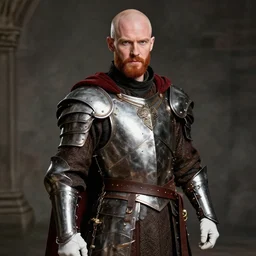 handsome balded ginger man, magician, robe, armor, 8 k photography