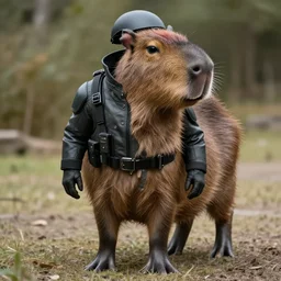 a picture of a standing capybara, wearing the hazard suit from half - life, 4 k