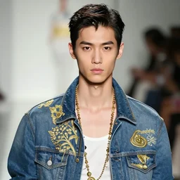 A beautiful portrait of Sui He as a Versace fashion model Spring/Summer 2012, digital art by Eugene de Blaas and Ross Tran, vibrant color scheme, highly detailed, in the style of cinematic, Getty Milan fashion week backstage , Greg rutkowski