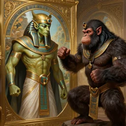 hdr portrait photography mirror of fairy orc king punching elvish chimp lord, coherent portraits, mmorpg fantasy, intricate, elegant, highly detailed, egyptian, african, digital painting, trending on artstation, hdr photo, smooth, sharp focus, illustration, art by artgerm and greg rutkowski and alphonse mucha