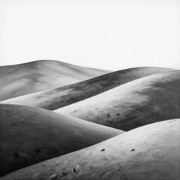 black and white landscape illustration minimalist painting hills by artstation, intricate details, oil in canvas,