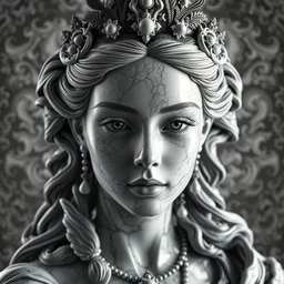 wonderful princess made of marble, beautiful face, hyper detailed, flowing psychadelic background intricate and detailed, ornate 8 k gorgeous intricate detailed, octane render, black and white