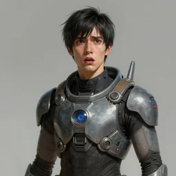 portrait of a man by greg rutkowski, he is about 3 0 years old, short black hair with bangs, expression of terror and bewilderment, very tall and slender, he is wearing futuristic space gear, highly detailed portrait, digital painting, artstation, concept art, smooth, sharp foccus ilustration, artstation hq