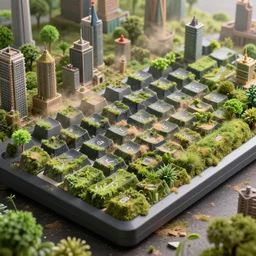 detailed photo of keyboard kingdom, city built on a pc keyboard, macro, green plants, dust, 8 k, by daniel mcgarry, xiaolong wang, trending on artstation, hyper detailed, beautiful lighting, epic environment