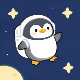 cute astronaut penguin floating on space, minimalist cartoon style