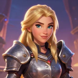 just one head, portrait, Imogen Poots D&D Paladin, blonde hair, Arcane DOTA Blizzard pixar, maya engine on stylized background global illumination lighting, official fanart behance hd artstation by Jesper Ejsing, by RHADS and Makoto Shinkai and Lois van baarle and ilya kuvshinov and rossdraws
