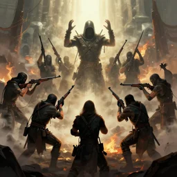 a firearm worshipping cult during a ritual, digital art, greg rutkowski, trending on artstation