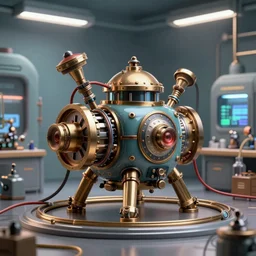 3D photorealistic render of a steampunk🫀, connected trough wired, on a advanced lab, octane render, 4k, unreal 5, very detailed, trending on artstation