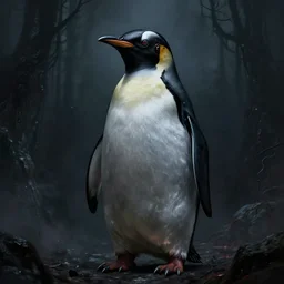 stunning Cybernetic anthropomorphic penguin with sharpen teeth ,Gothic art, atmospheric, ominous, eerie, cinematic, Epic, Concept art by John Singer Sargent