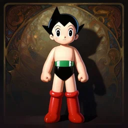 portrait of Astroboy, centered uncut full body pose, zenith angle, shadowy area, dramatic lighting, concept art, digital painting, Unreal Engine 5, 8K, art by artgerm and Greg Rutkowski and Alphonse Mucha