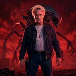 Guy Fieri in Stranger Things, demogorgon, cinematic lighting, cinematic, red and black sky