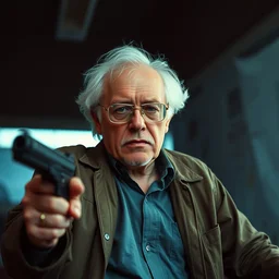 bernie sanders in an 8 0's action movie