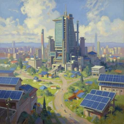 Beautiful City,solarpunk, oil painting