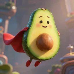 super avocado man, flying like superman, unreal engine, anthropomorphic avocado, pixar, new scifi movie