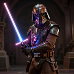 a photo of a jawa from star wars with a lightsaber