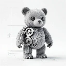 cross section blueprint for a furby with gears and cogwheels, detailed, 4 k