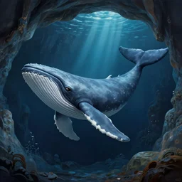 fantasy matte panting of whale in cave