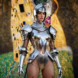 knight, 8 k uhd, unreal engine, reflected chrome, octane render in the artstyle of greg rutkowski klimt and nixeu and ian sprigger and wlop and krenz cushart tom bagshaw, unreal engine 5, highly detailed face, true anatomy!, extremely detailed!, fishnets, beautiful