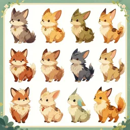 character design sheet of cute fantasy world companion pet
