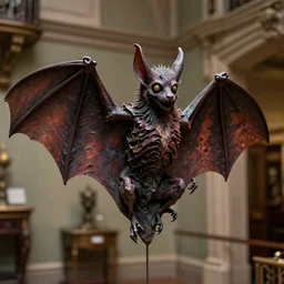 a scary sculpture of a disemboweled bat. The sculpture is located in a Victorian museum. Trending on artstation. 4k, high quality.